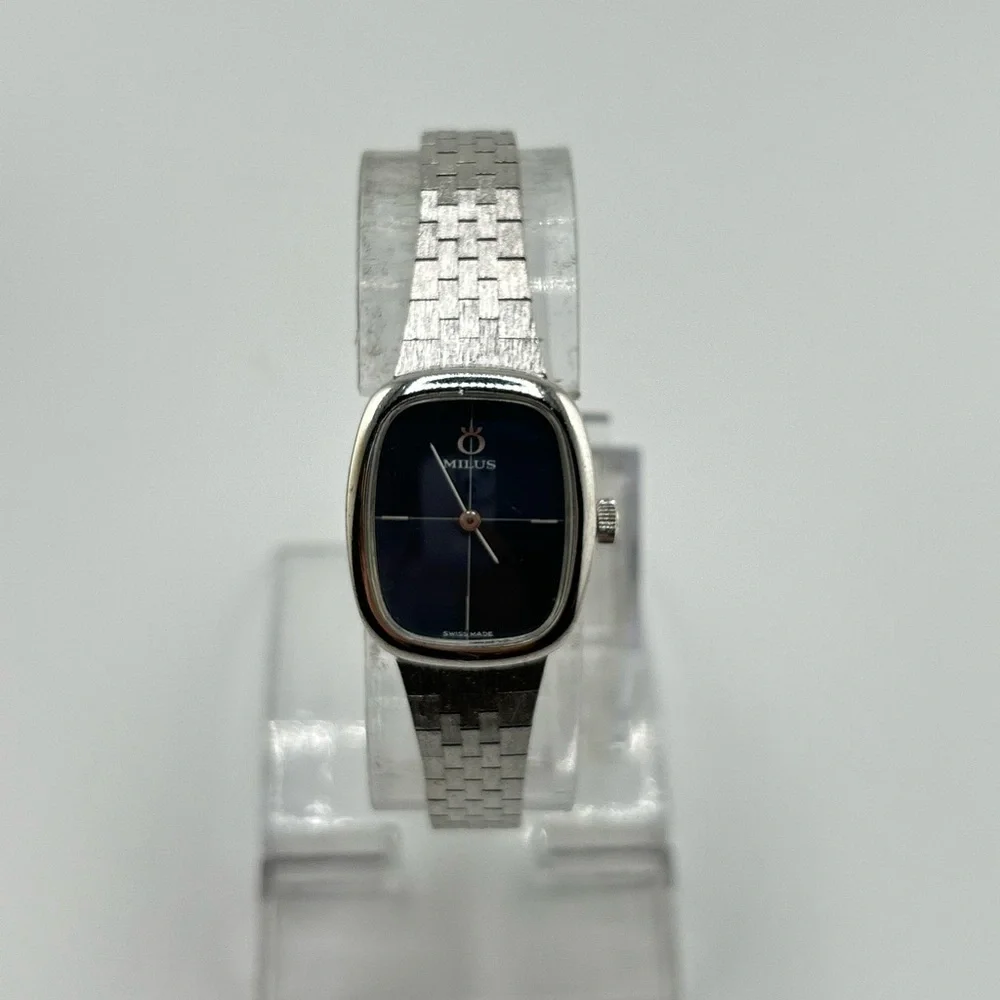 Milus vintage unisex Silver and Blue swiss made watch #566